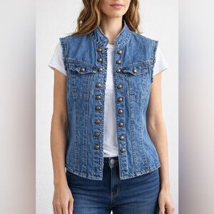 Carrie Allen Denim Vest Sleeveless Button Front Western Style Size S